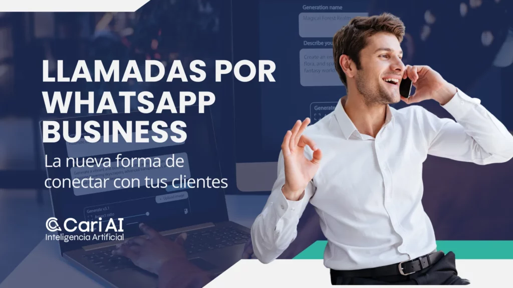 Hombre hablando por teléfono con fondo tecnológico, representando las llamadas automatizadas por WhatsApp Business con inteligencia artificial.